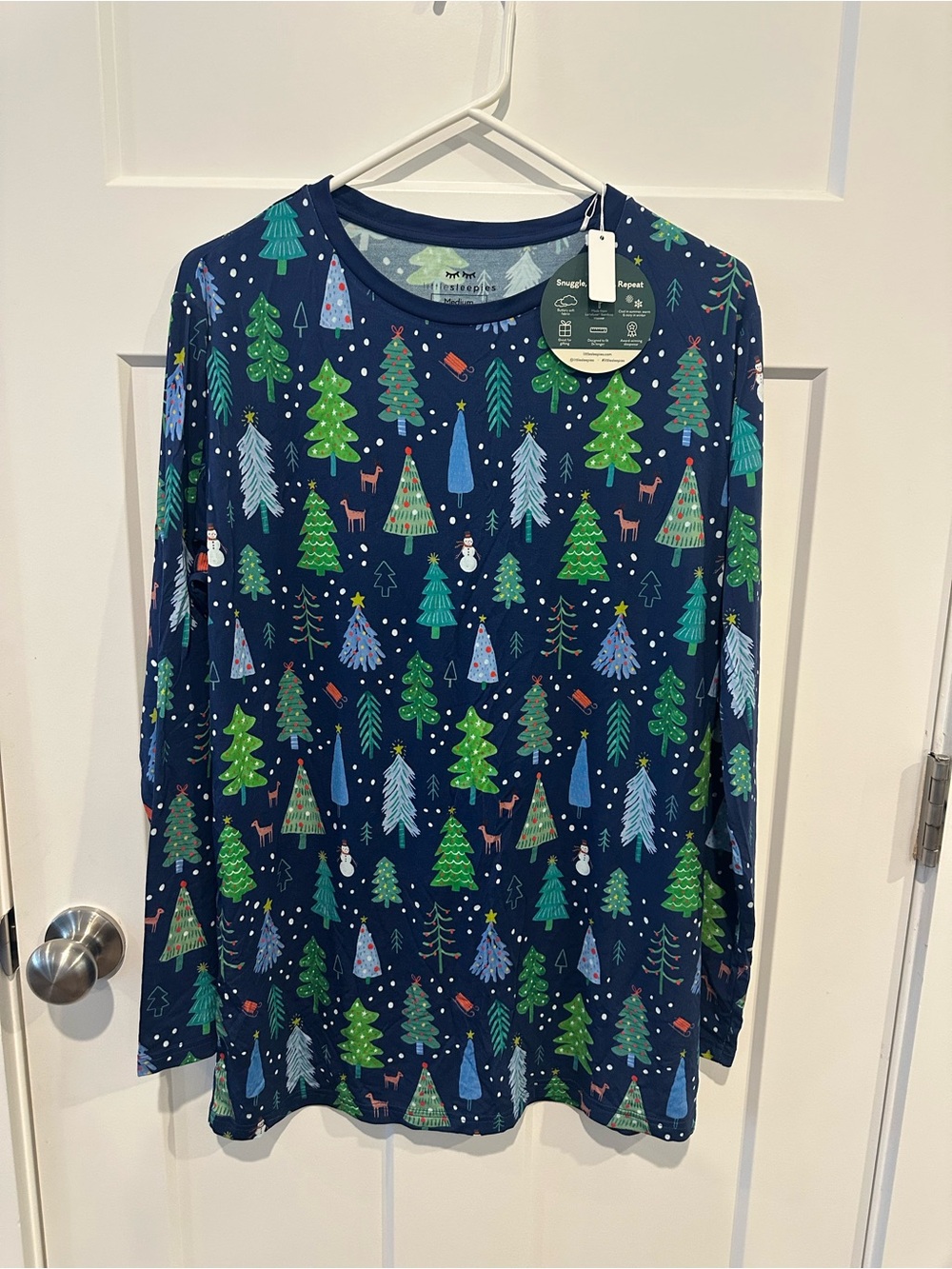 Little Sleepies Set Men’s Navy Blue Long-Sleeve Tree Print Top and Pants